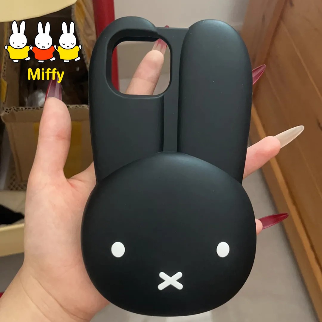 Phone Accessories Images - ミッフィーウサギ黒シリコン電話ケース漫画大きな耳ミッフィーアニメ画像パーソナライズされたクリエイティブ Iphone ケースかわいいパーティーギフト