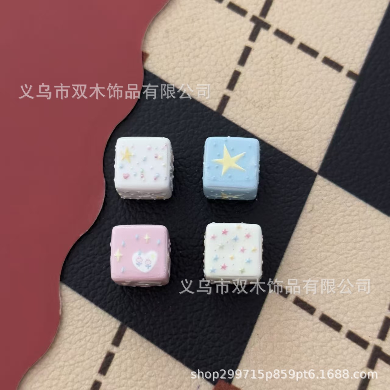 Phone Accessories Chain - 10個入り 14mm プリントレリーフ レインボーカラー スター スクエアビーズ