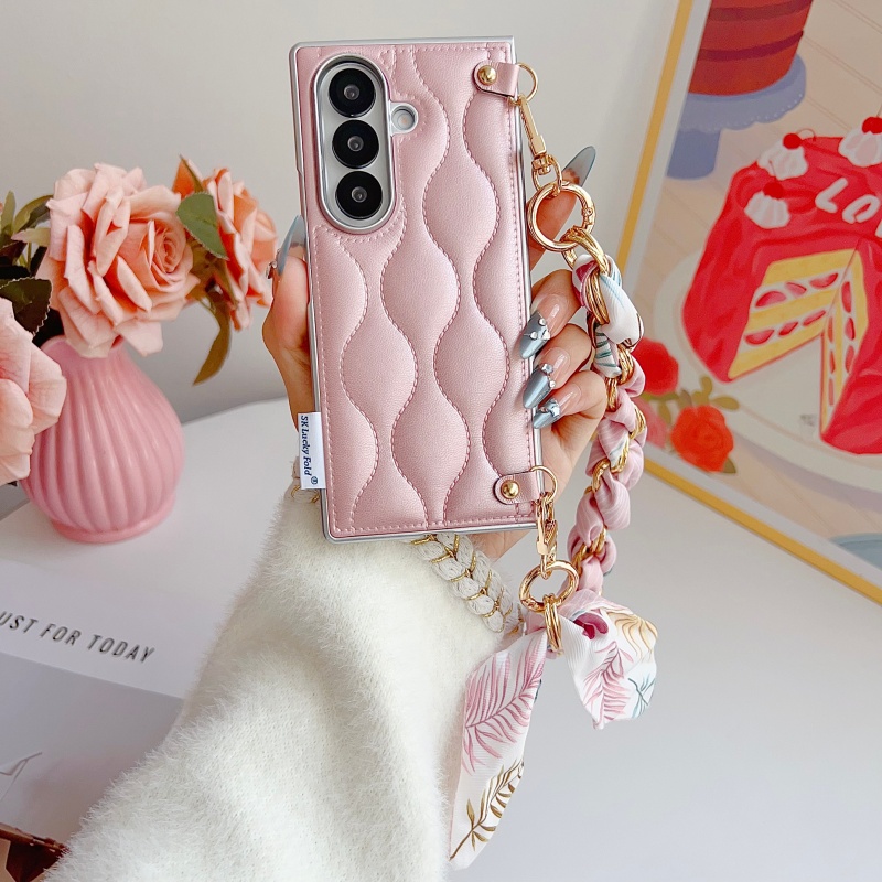 Z Phone Accessories - 高級ウェーブ柄レザー製スマホケース Samsung Galaxy Z Fold 7