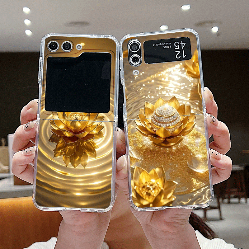 Z Phone Accessories - クリエイティブな金色の蓮の花模様のスマホケース、Samsung Galaxy Z Flip 7 Flip