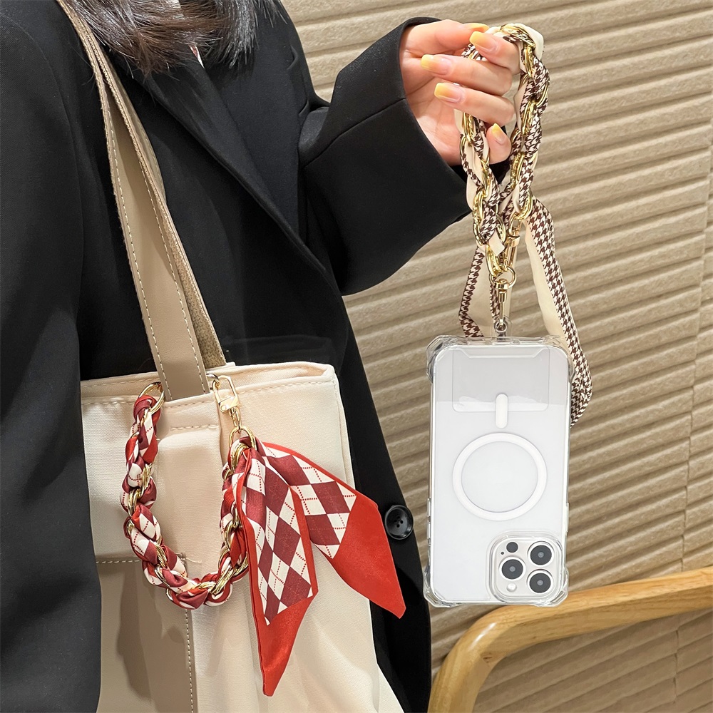 Phone Accessories Chain - 携帯電話用ショートストラップユニバーサルシルクスカーフハンドリストストラップロープバッグチェーンペンダント携帯電話ケースアクセサリー