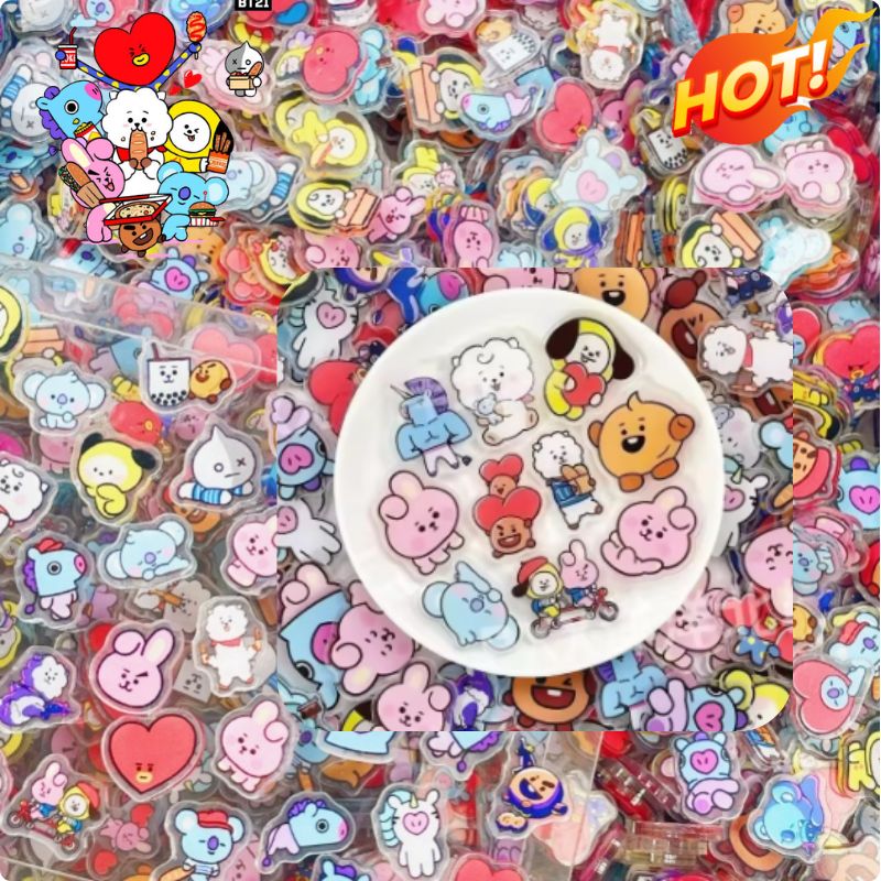 Phone Accessories Toys - 100個入り ミニBT21アクリルプレート DIYアクセサリー 可愛い冷蔵庫マグネット、スマホケース素材、アニメ漫画ギフト、おもちゃ用デコレーション