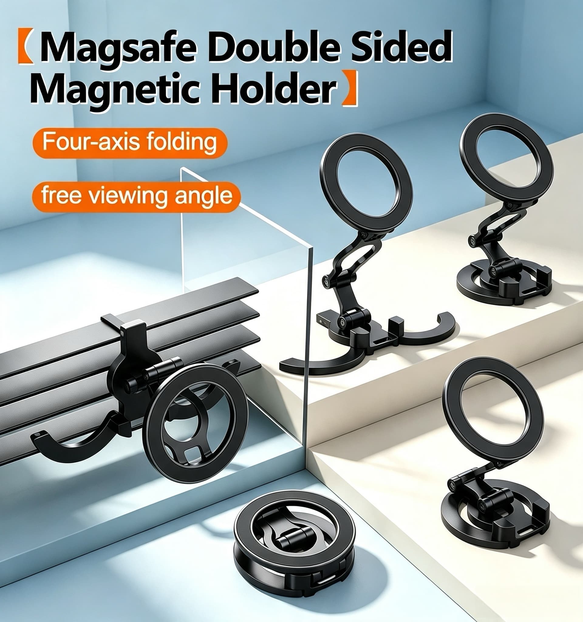 Phone Accessories For Photography - 両面マグセーフ対応スマホスタンド三脚 360 ° 調整可能なポータブル折りたたみ式1/4インチマウント、iPhone 17-13対応、デスク、ジム、Vlog、ライブ配信に最適