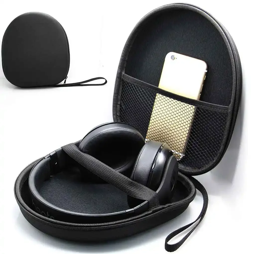 Phone Accessories Company - ヘッドホンキャリングケース 耐衝撃ヘッドセットポーチ 大容量 ハンドヘルドイヤホン収納ケース 会社旅行用品 ブラック