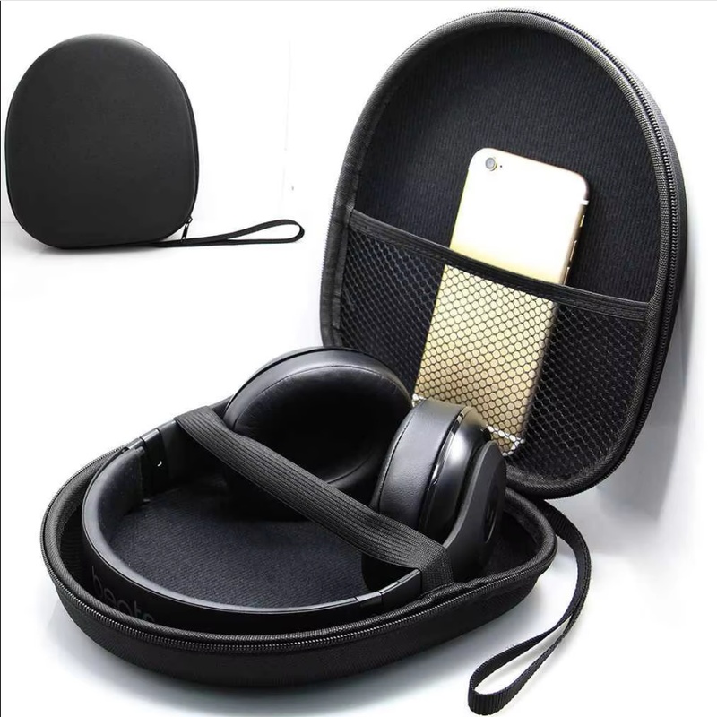 Phone Accessories Company - ヘッドホンキャリングケース 耐衝撃ヘッドセットポーチ 大容量 ハンドヘルドイヤホン収納ケース 会社旅行用品 ブラック