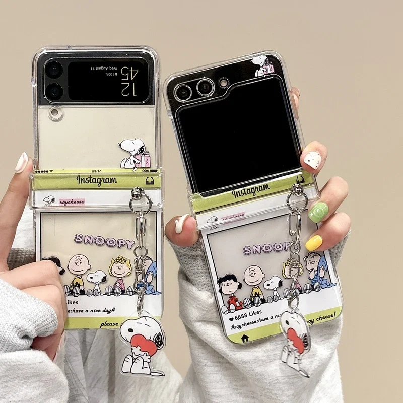 Z Phone Accessories - かわいい漫画スヌーピーチャーリーブラウン透明電話ケース サムスンギャラクシーZフリップ7 6 5用 ソフトTPUバックカバー Zフリップ3