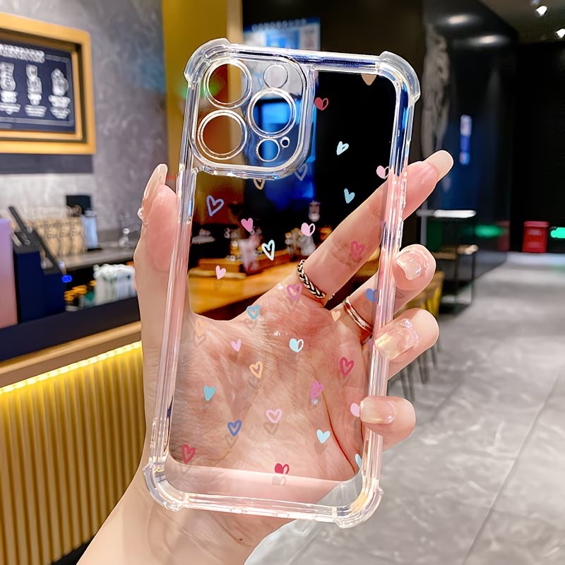 Apple Iphone 15 - 透明コーナーバンパー カラフルハート柄 iPhoneケース iPhone 17 16