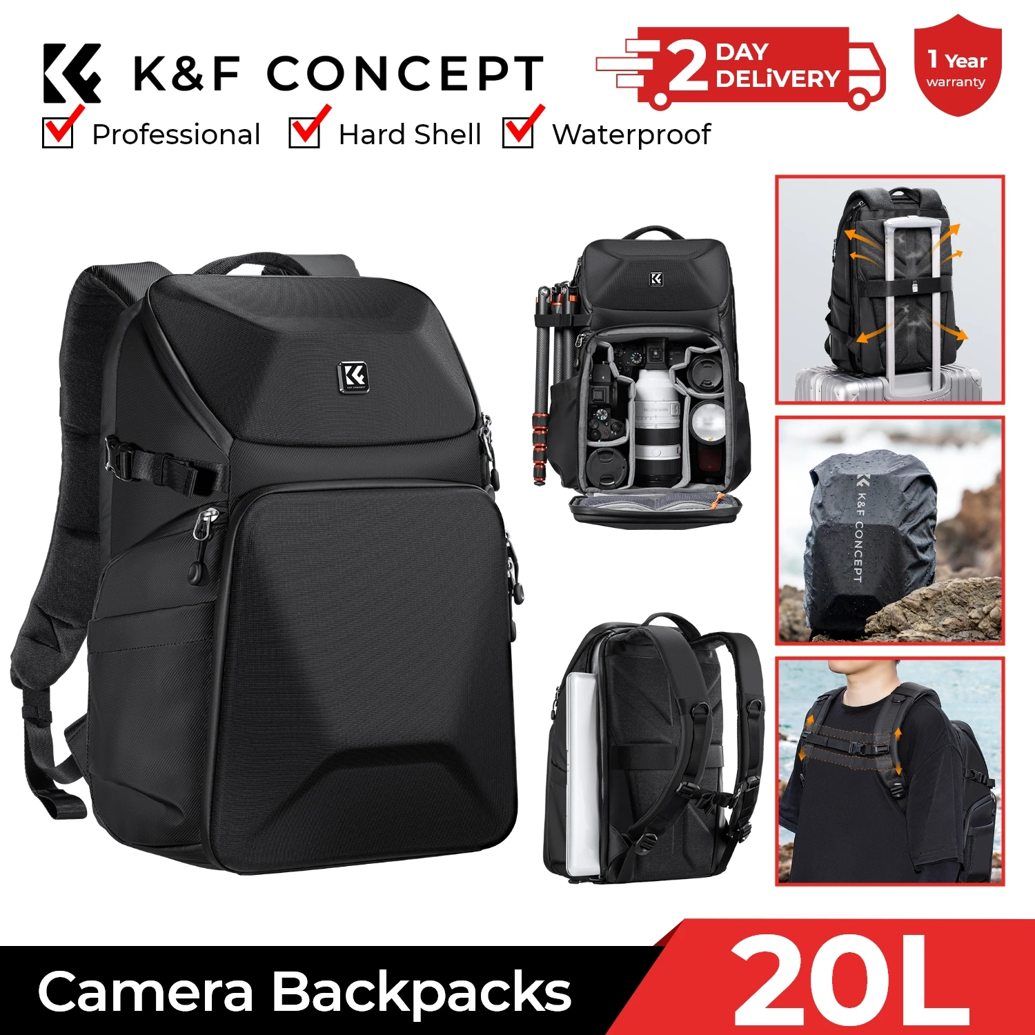 K&F CONCEPT 20L カメラバックパック 防水フロ - Phone Accessories For Photography のレビューと価格