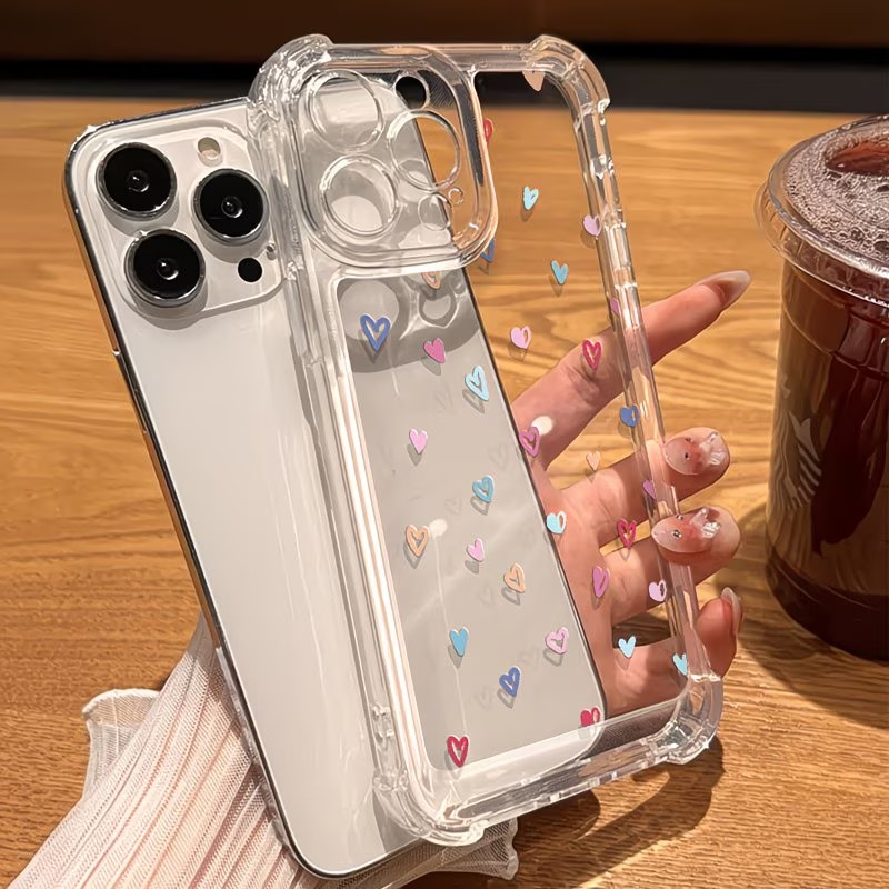 透明コーナーバンパー カラフルハート柄 iPhoneケース  - Apple Iphone 15 のレビューと価格