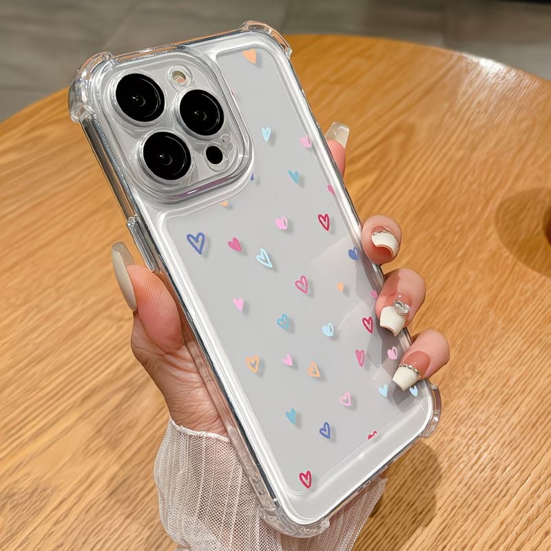 透明コーナーバンパー カラフルハート柄 iPhoneケース  - Apple Iphone 15 のレビューと価格