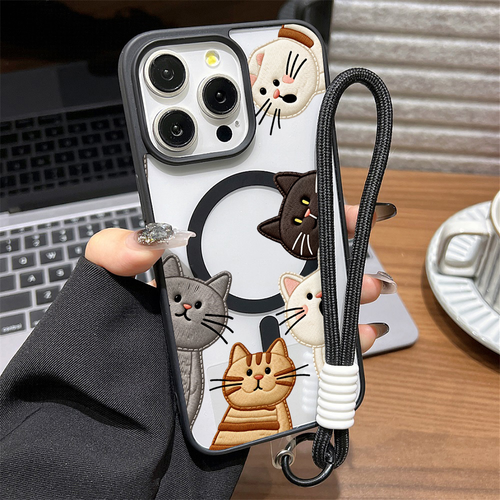 可愛いフェイク刺繍猫柄iPhoneケース iPhone 15 - Apple Iphone 15 のレビューと価格