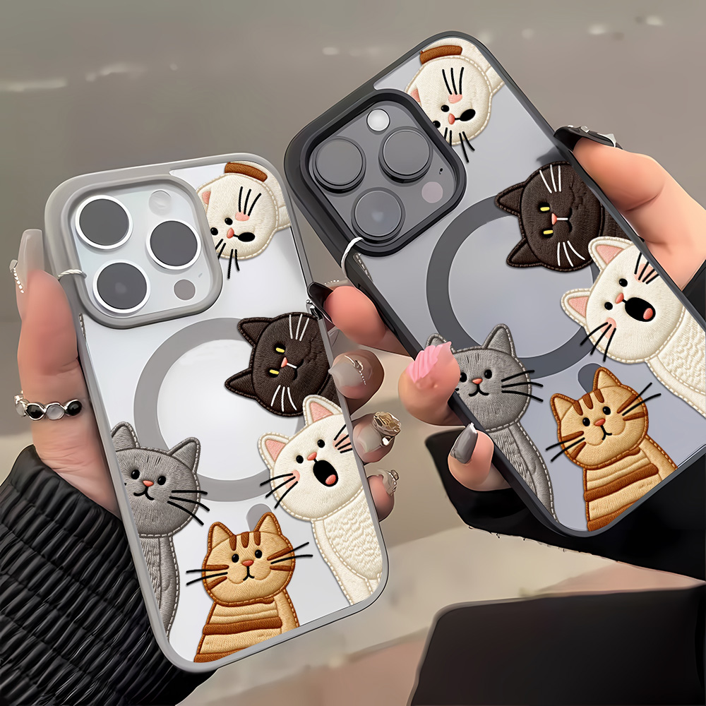 可愛いフェイク刺繍猫柄iPhoneケース iPhone 15 - Apple Iphone 15 のレビューと価格