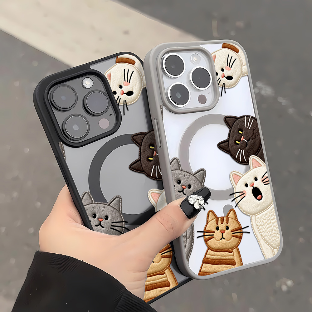 可愛いフェイク刺繍猫柄iPhoneケース iPhone 15 - Apple Iphone 15 のレビューと価格