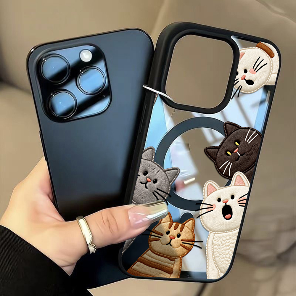 可愛いフェイク刺繍猫柄iPhoneケース iPhone 15 - Apple Iphone 15 のレビューと価格